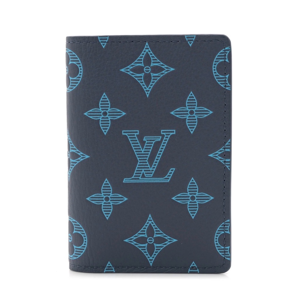 Louis Vuitton Navy & Light Blue Monogram wallet card money business Holder